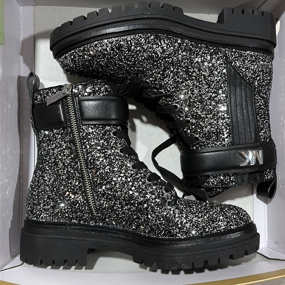 🔥🔥🔥NEW Michael Kors Stark Glitter Lace Up Combat Boots - Picture 3 of 8